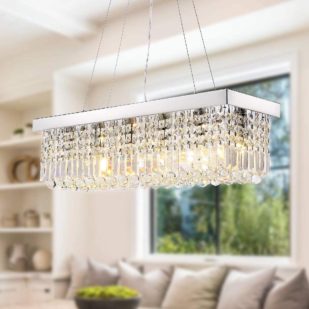 L40" x W10" x H10" Clear Crystal Rectangle Island Dining Room Chandelier 