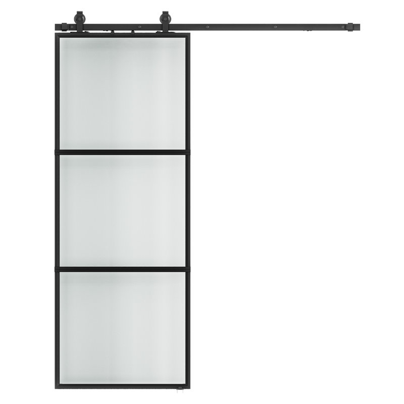 Metal and Glass Sliding Barn Door with Installation Hardware Kit ( Soft-close Included) Finish: Frosted, Size: 36" x 84"