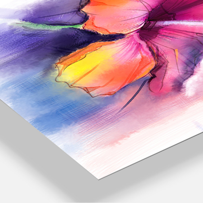 Ebern Designs Red Yellow Hibiscus Flower In Blue Large Flower
