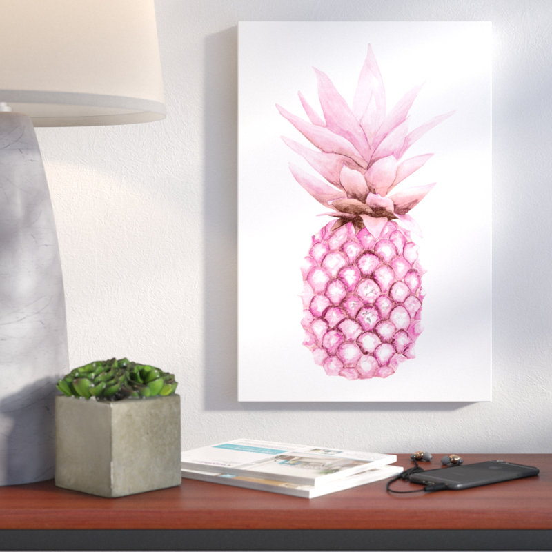Pretty Pineapple Wall Art - 'Watercolor Pink Pineapple' Painting Print on Canvas