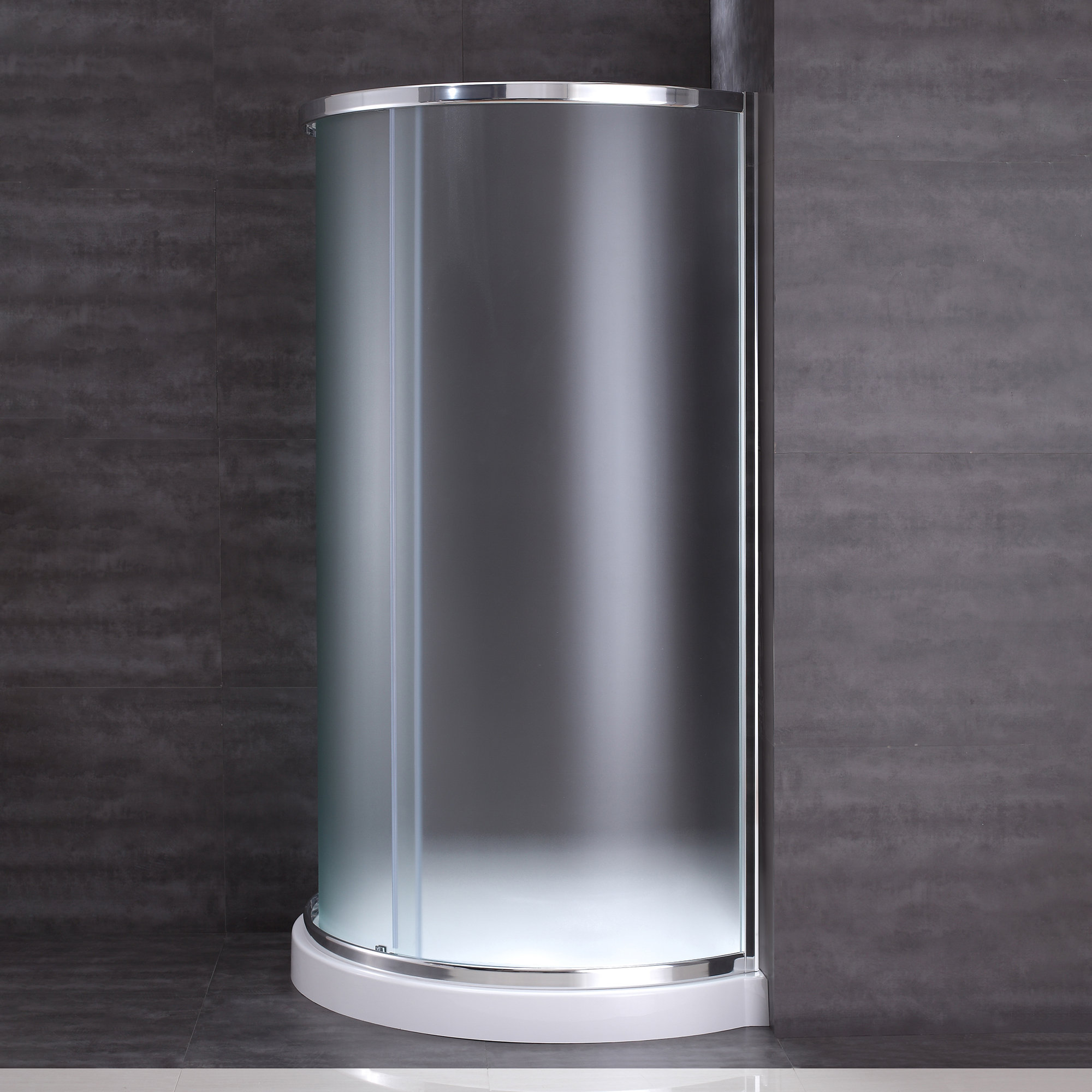 Ebern Designs Harta 34" x 76" Round Sliding Shower enclosure with Base