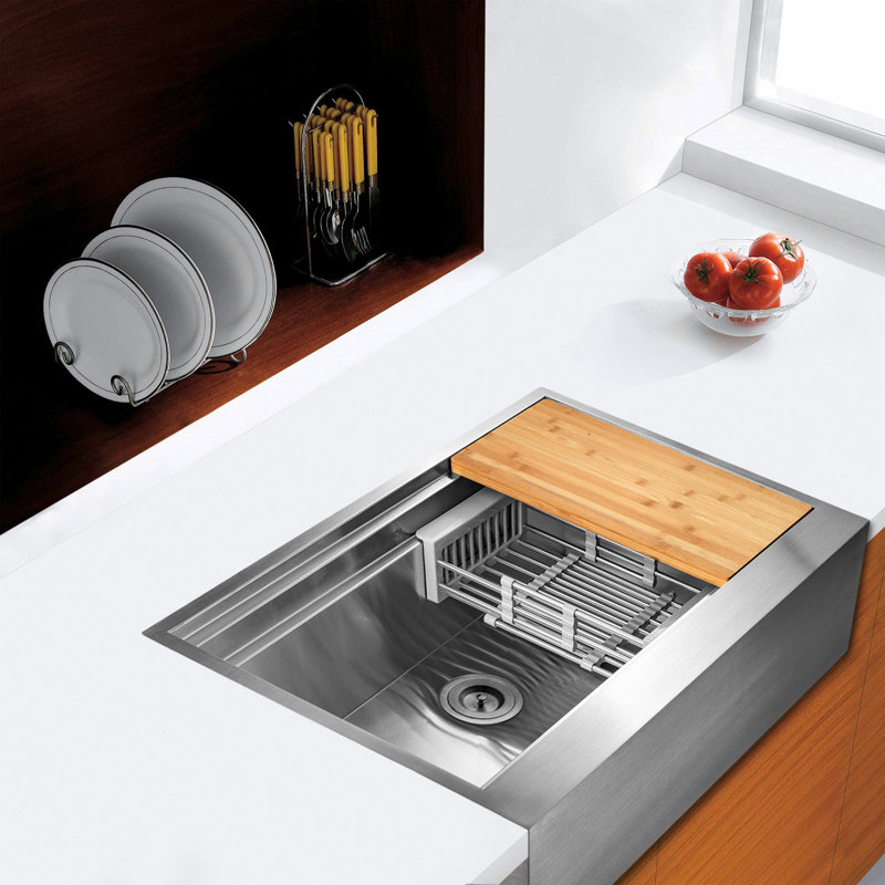 Akdy Handmade 33 L X 20 W Apron Kitchen Sink With Basket Strainer Reviews Wayfair
