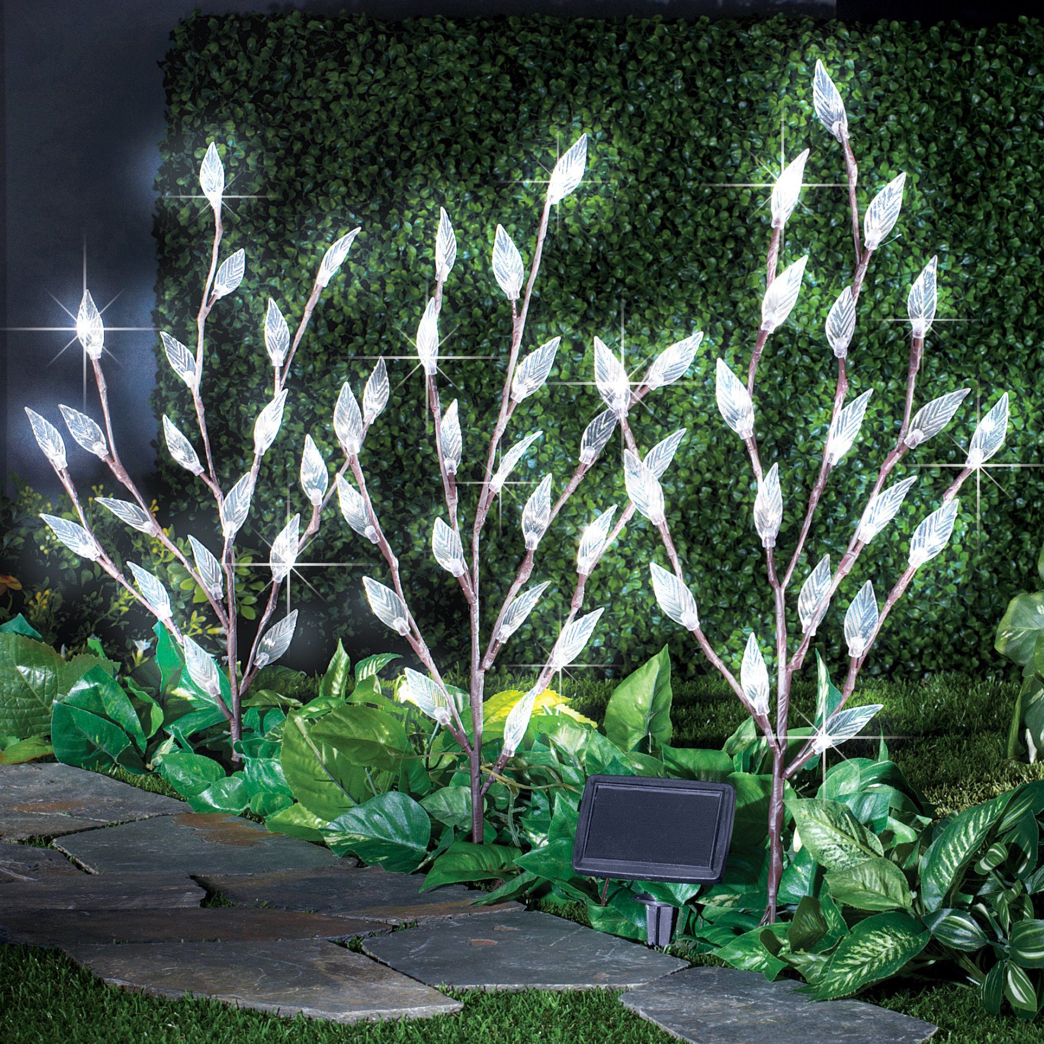 3 X Stylish Ornamental Branch Tree Leaf Solar Powered Outdoor Garden Led Lights