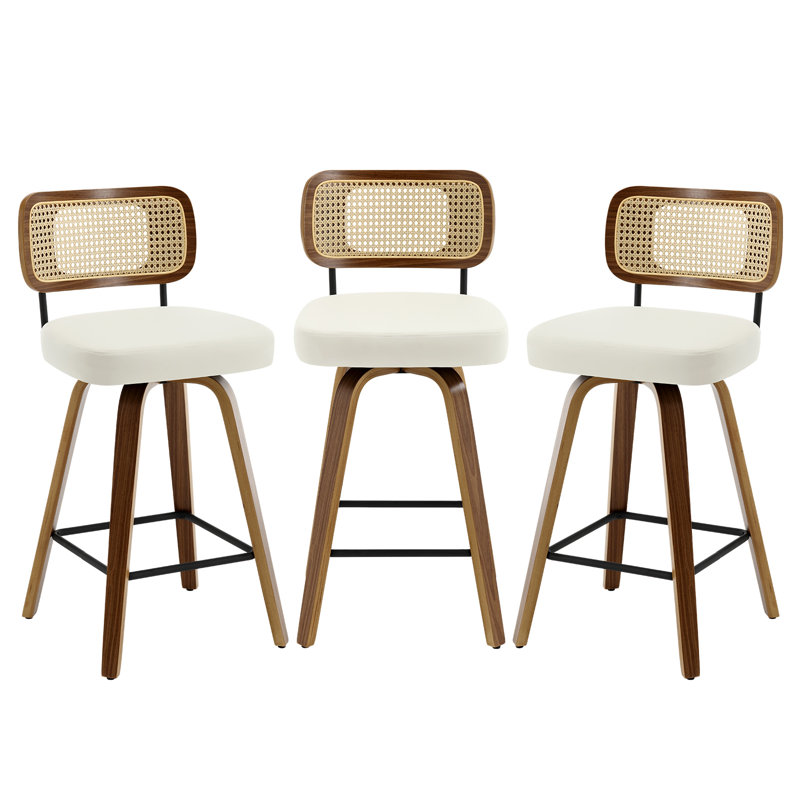 adianey swivel upholstered rattan back counter & bar stool seat height: counter stool (26" seat height), upholstery: black, color/pattern: brown
