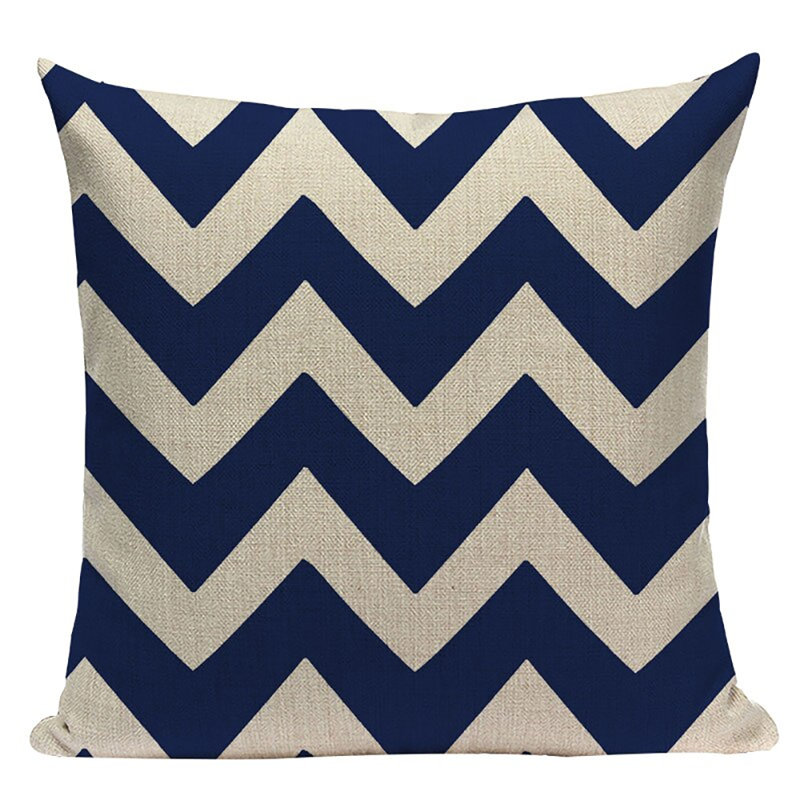 George Oliver , 18 x 18 Geometric Navy Blue Pillow Cover Linen 