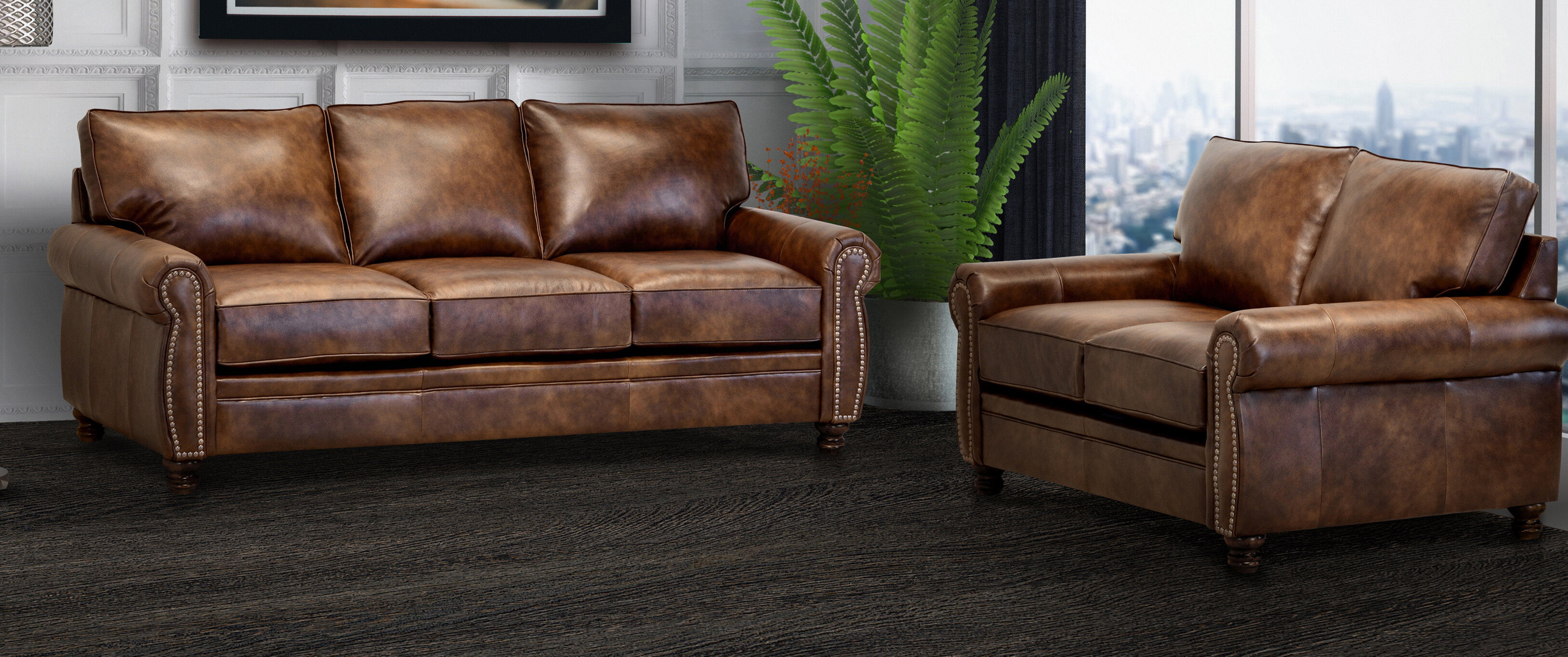 brown leather snuggle chair