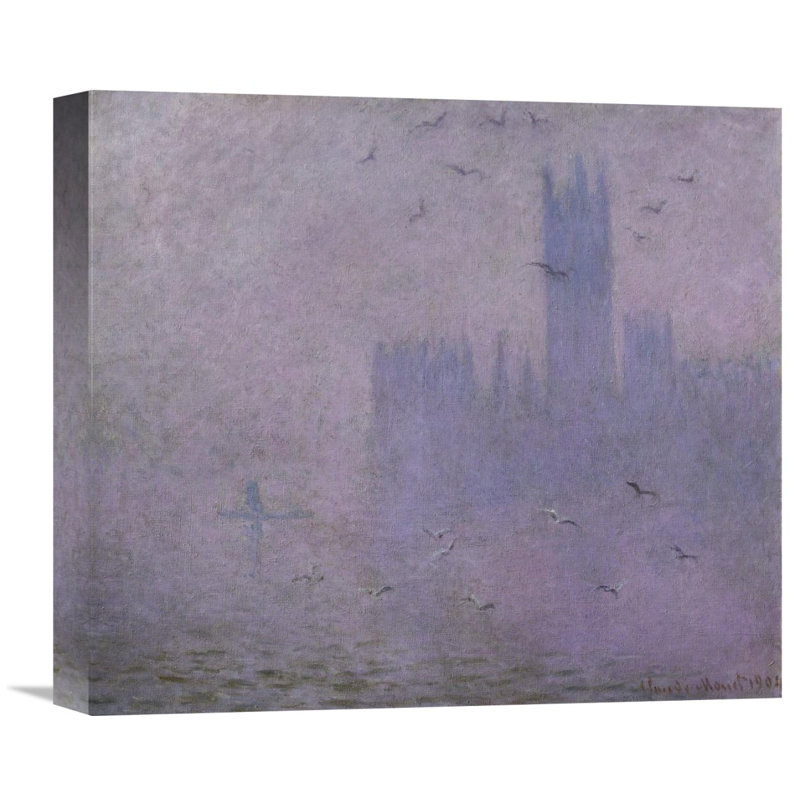 Global Gallery Seagulls The River Thames And Houses Of