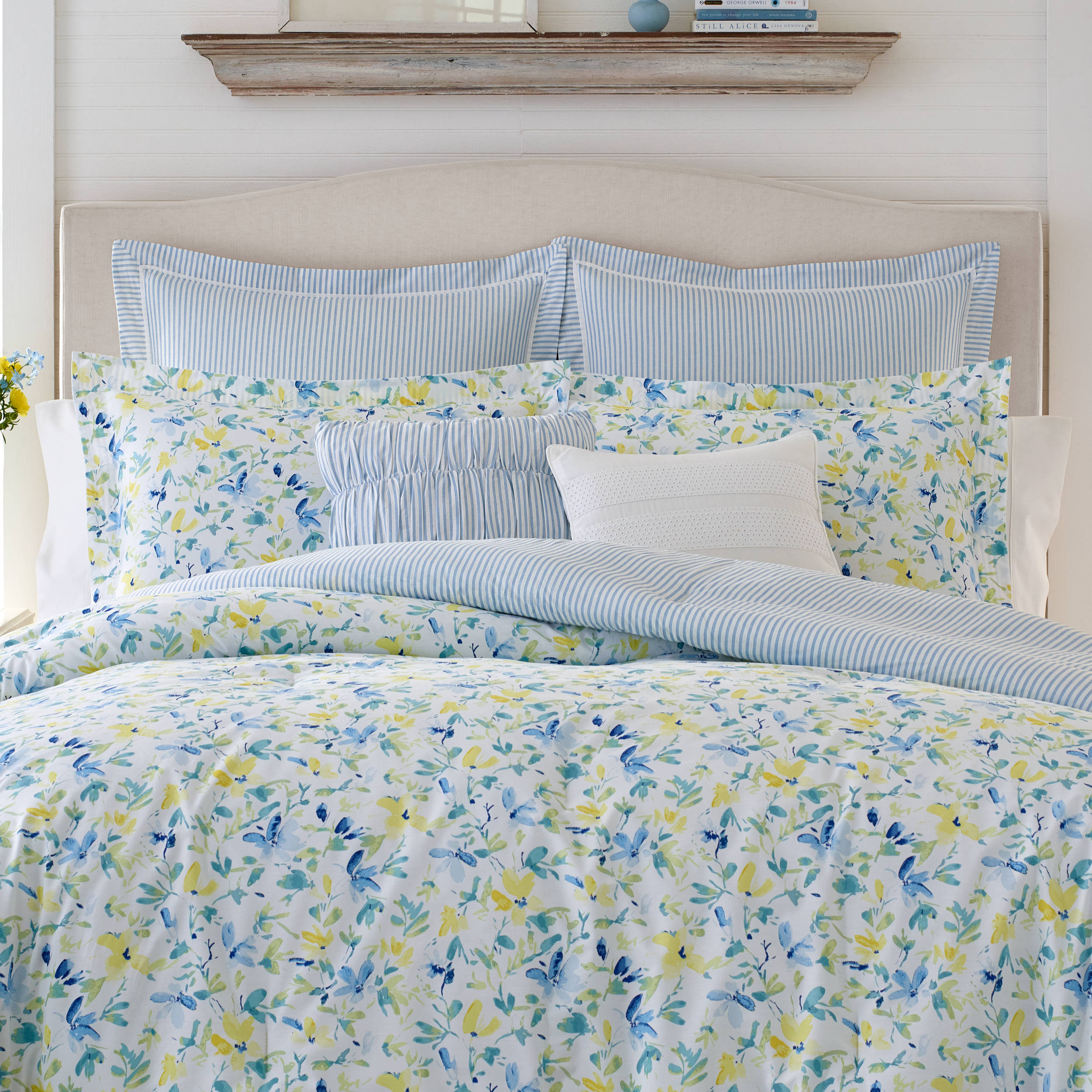 yellow and blue duvet