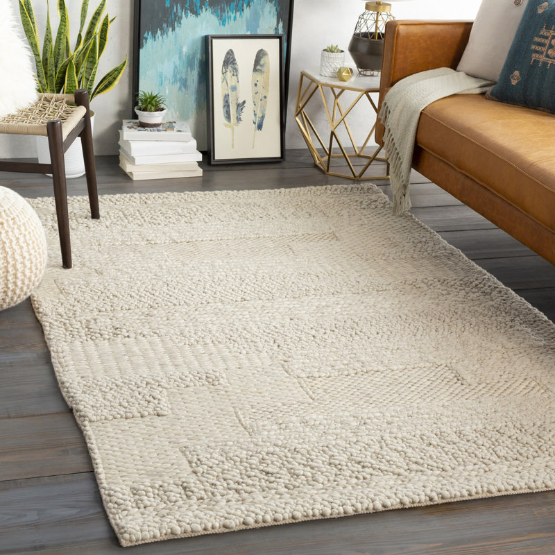Cassian Textured Handwoven Wool Ivory/Gray Area Rug | AllModern