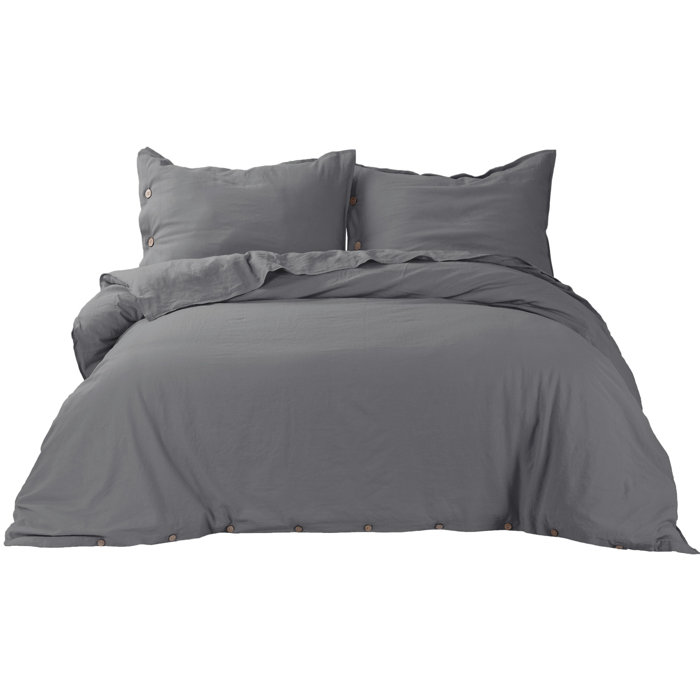Gracie Oaks Linen Cotton Duvet Cover Set Queen 3 Piece Ultra Soft