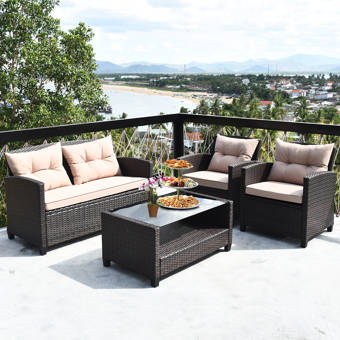 Longshore Tides Kingsbury 4 Piece Rattan Sofa Seating Group With Cushions Reviews Wayfair