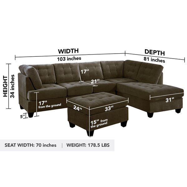 Menko 103" Wide Microfiber/Microsuede Reversible Corner Sectional with Ottoman