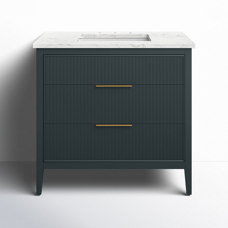 Egremt 36'' Single Bathroom Vanity with Engineered Stone Top Base Finish: Vintage Blue