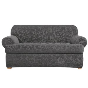 Stretch Jacquard Damask T-Cushion Loveseat Slipcover