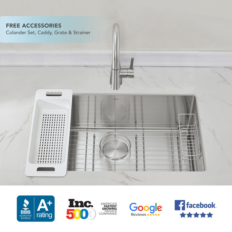 Zuhne Offset Drain Stainless Steel 32 L X 22 W Undermount Kitchen Sink With Basket Strainer Wayfair