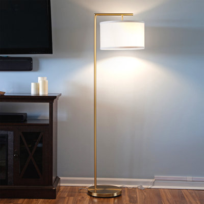 Montage Modern 60 in. Unique Standing Mid Century Modern Floor Lamp with Fabric Drum Shade - LED Bul