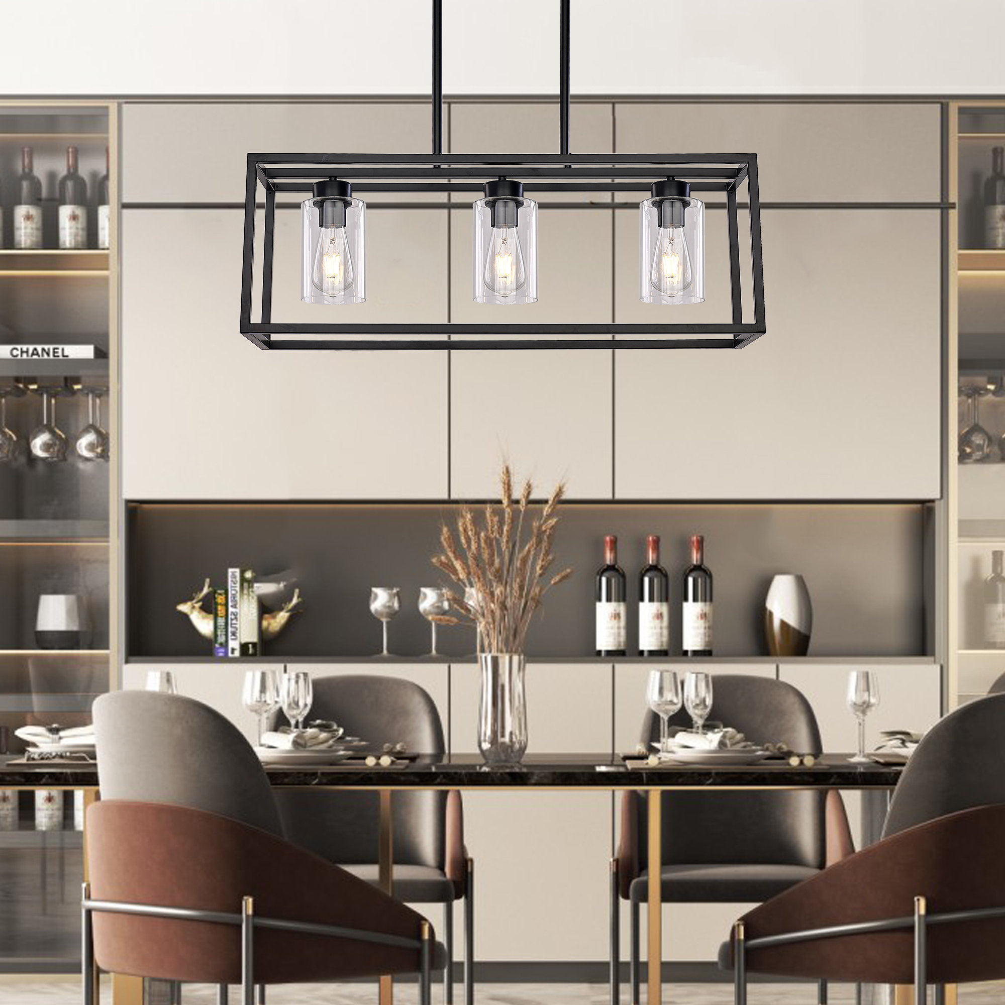 Gracie Oaks Allyiah 3 Light Kitchen Island Rectangle Pendant