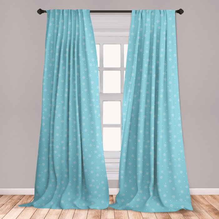 Ambesonne Winter 2 Panel Curtain Set Soft Snowfall Pattern With Dots On Blue Traditional Abstract Cold Christmas Lightweight Window Treatment Living