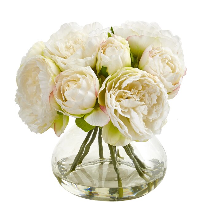 Rosdorf Park Artificial Peonies Floral Arrangement In Vase