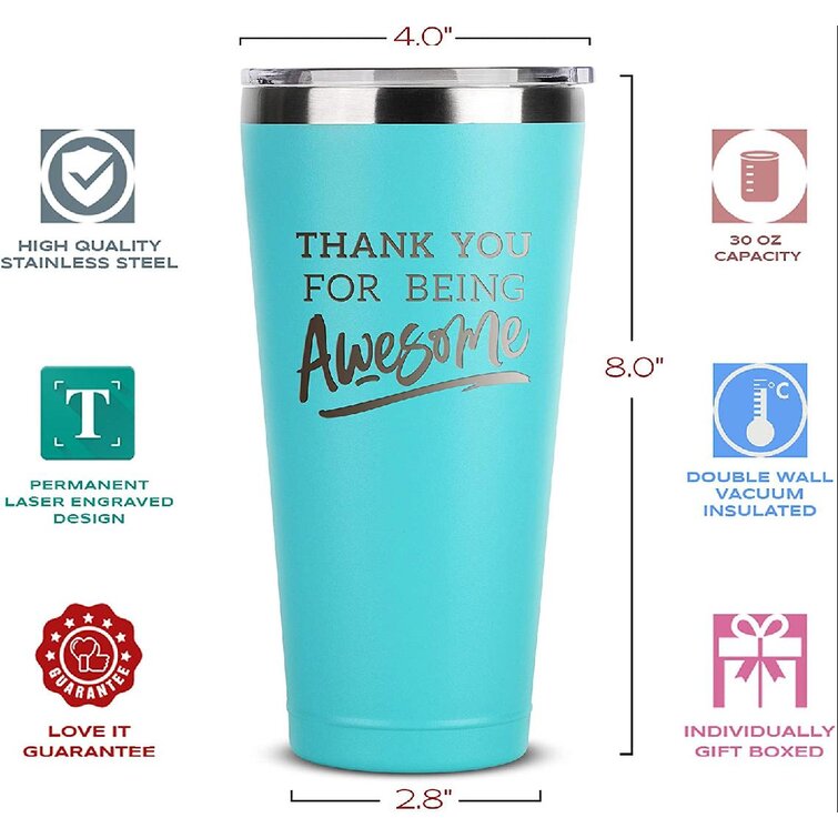 16 oz Mint Insulated Stainless Steel Tumbler w/Lid Thank You For Being Awesome 