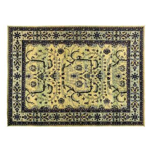 Eclectic Hand-Knotted Green Area Rug