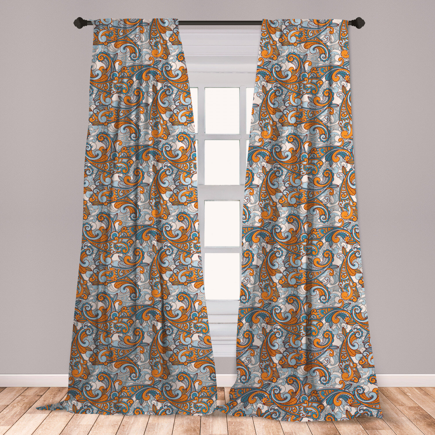 Ambesonne Vintage Curtains Paisley Inspired Swirls Curls Floral Abstract Botanical Oriental Window Treatments 2 Panel Set For Living Room Bedroom