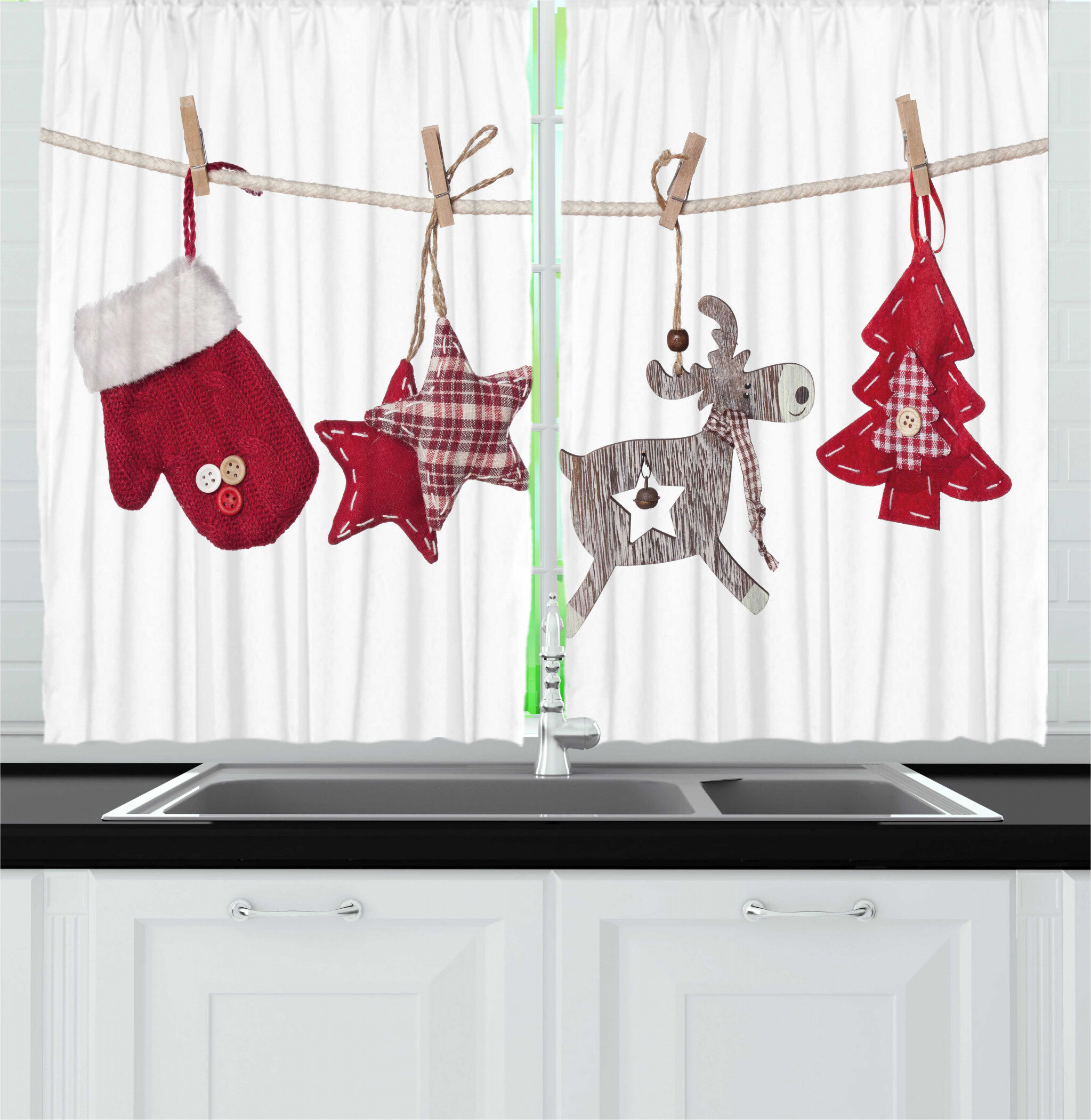 East Urban Home 2 Piece Christmas Kitchen Curtain Wayfair