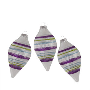 Glitter Stripes Glass Finial Christmas Ornament (Set of 3)