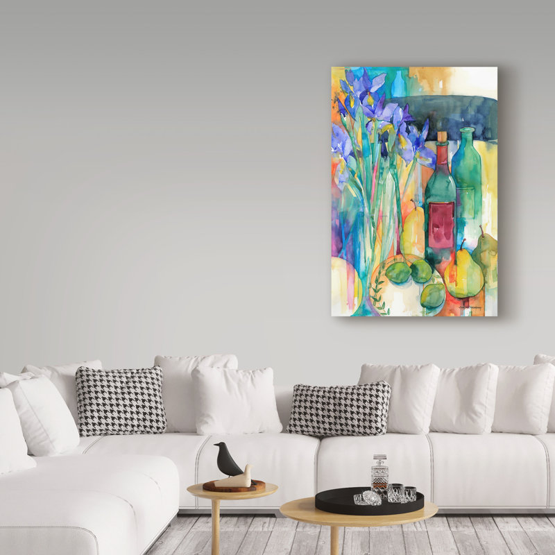 Trademark Art Table Scape With Irises Watercolor Painting Print