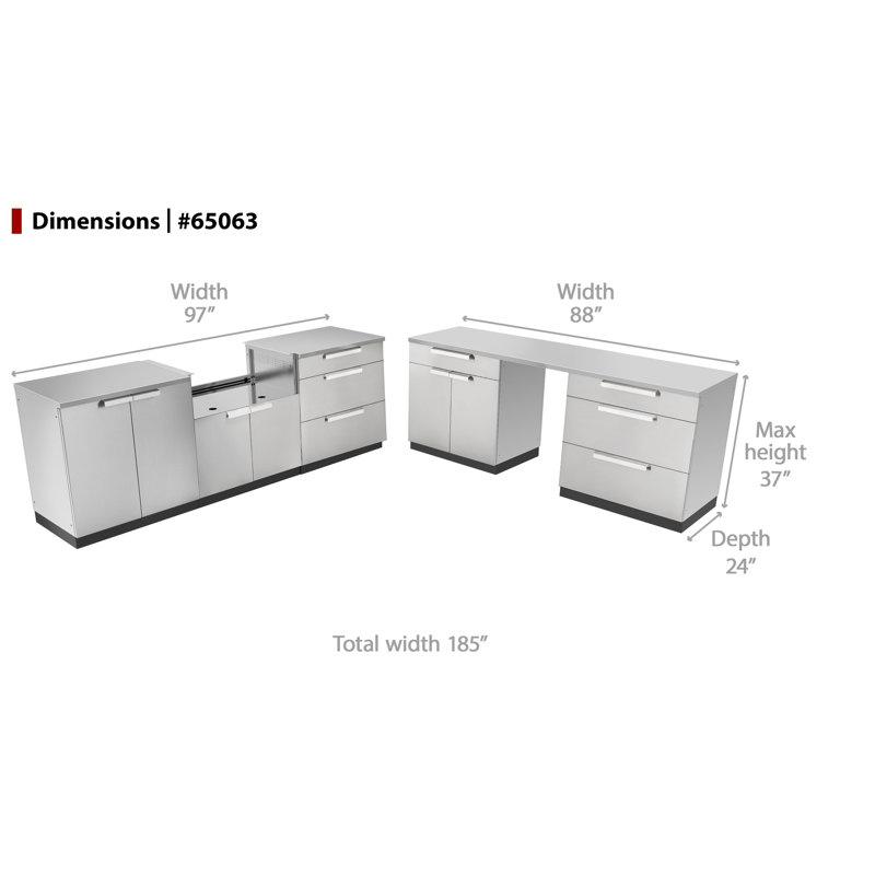 Newage Products Stainless Steel 94 5 Piece Modular Outdoor Kitchen With 33 In Grill Insert Cabinet Wayfair