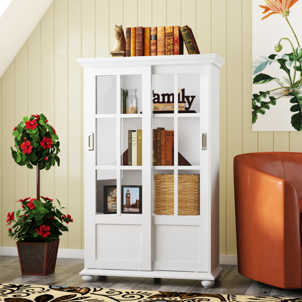 Wood Bookcase With Glass Doors Wayfair