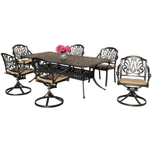 Go to store & view more images Nina 7 Piece Sunbrella Dining Set with Sunbrella Cushions by Fleur De Lis Living