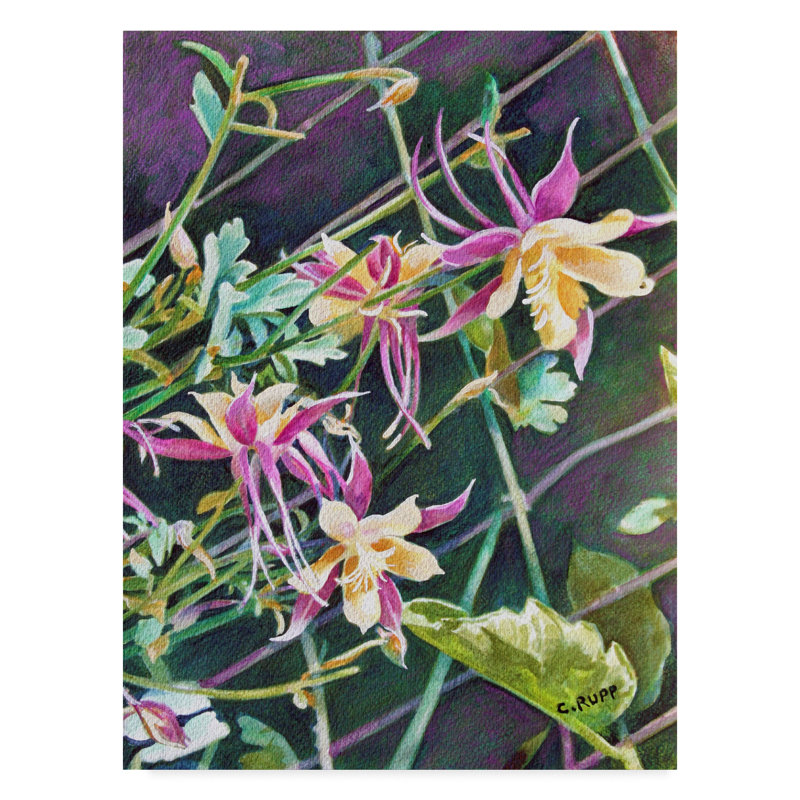 Bay Isle Home Pink And Gold Columbine Acrylic Painting Print On Wrapped Canvas Wayfair