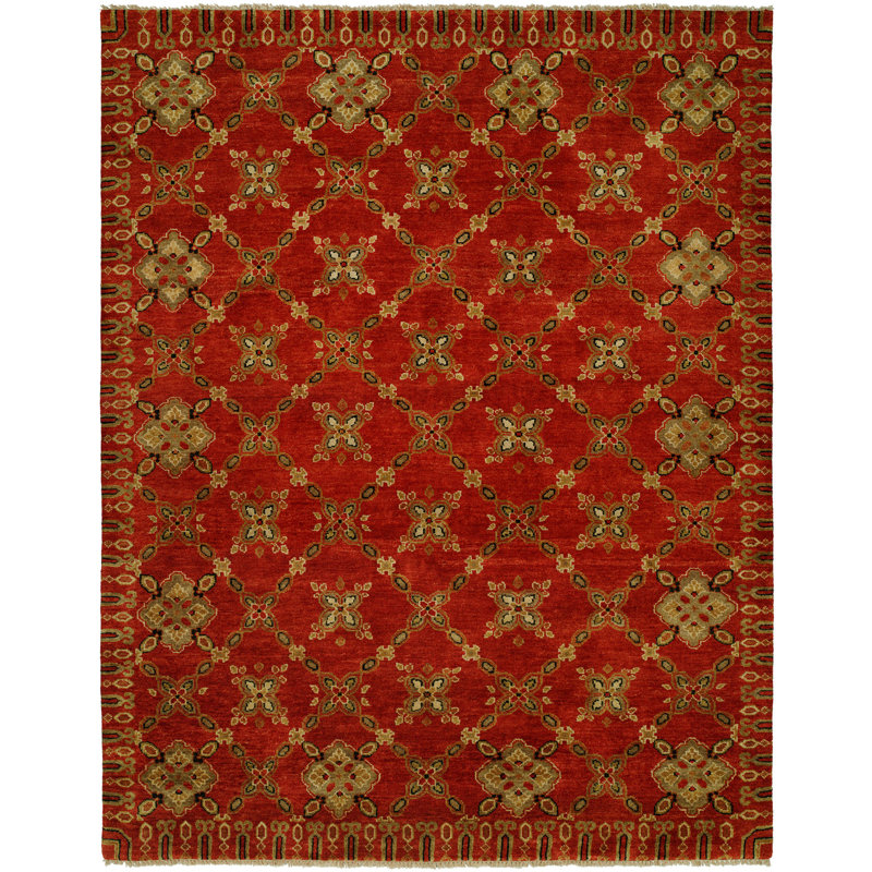 Fleur De Lis Living Hershel Geometric Hand Knotted Wool Red Area Rug Wayfair