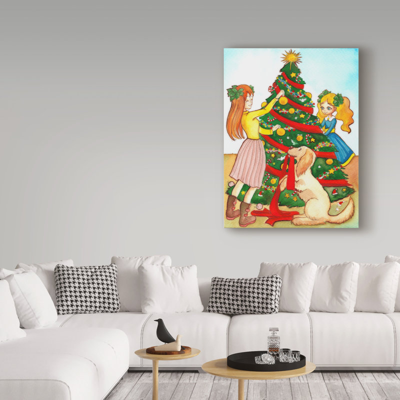 Trademark Art Christmas Tree Children Acrylic Painting Print On Wrapped Canvas