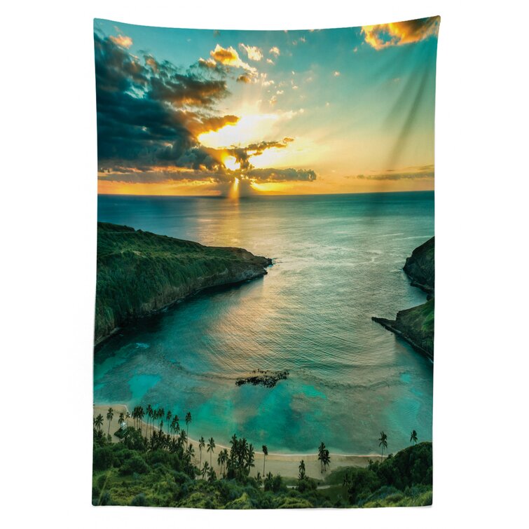 East Urban Home Ambesonne Hawaiian Tablecloth Sunrise Over Hanauma Bay Oahu Hawaii Sunbeams Through Clouds Shoreline Rectangular Table Cover For Dining Room Kitchen Decor 52 X 70 Turquoise Green Yellow Wayfair