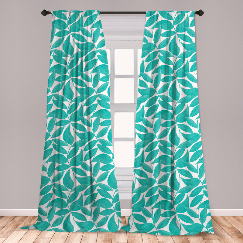 East Urban Home Ambesonne Turquoise 2 Panel Curtain Set Foliage Pattern With Exotic Leaves Tropical Themed Image Graphic Stripes Lightweight Window Treatment Living Room Bedroom Decor 56 X 63 Turquoise White
