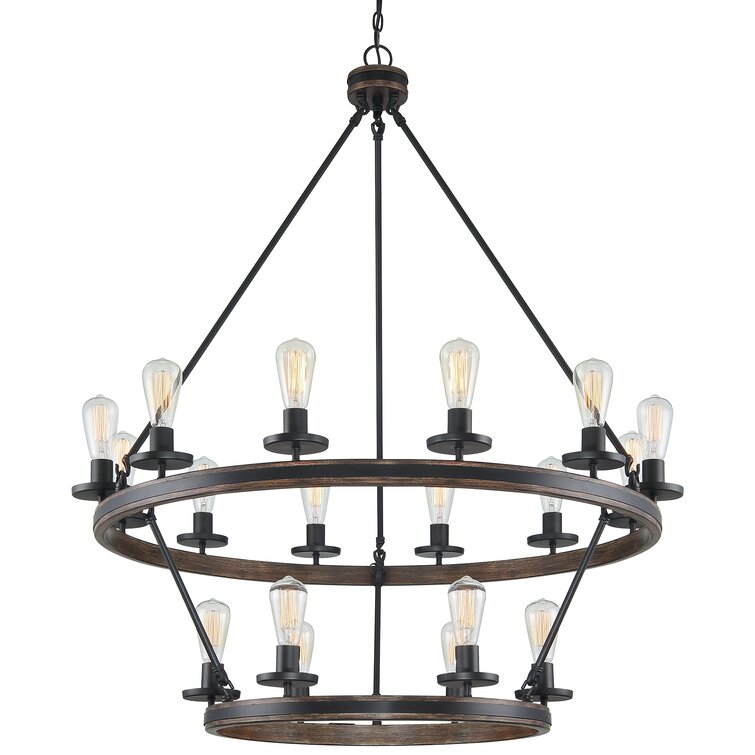 Leawood 18 - Light Candle Style Wagon Wheel Chandelier with Wood Accents