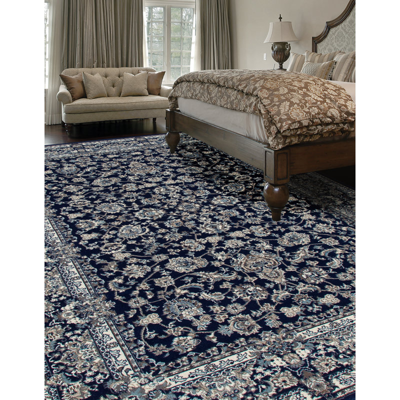 Astoria Grand Lang Oriental Navy Blue Gray Tan Ivory Area Rug Reviews Wayfair