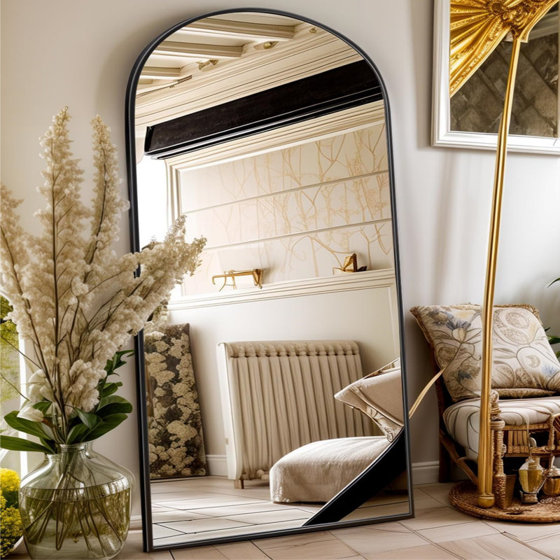 Jerikka Metal Arch Mirror Size: 72" x 32", Finish: Black