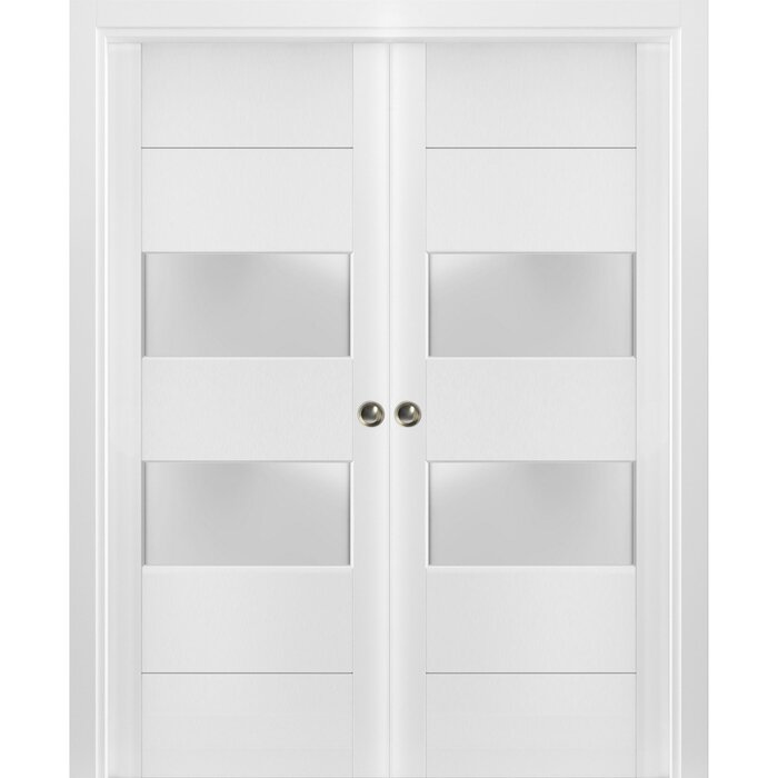 SARTODOORS Sliding French Double Pocket Doors 56 X 84 Inches Frosted ...
