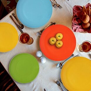 Solids Collection Melange 6-Piece  Melamine Dinner Plate Set Color: Orange | Shatter-Proof and Chip-Resistant Melamine Dinner Plates 