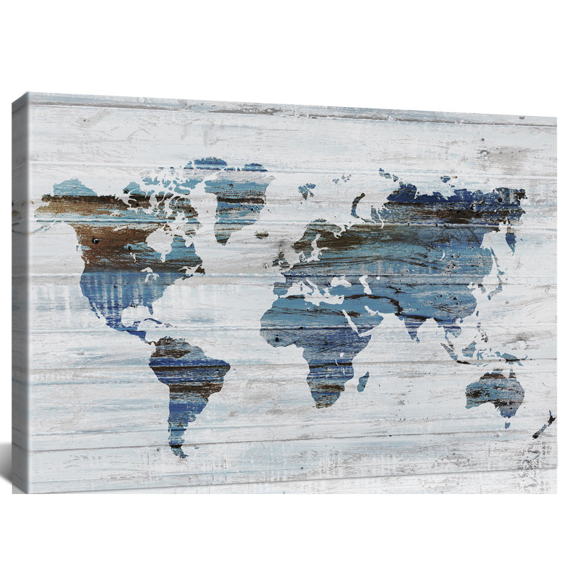 Bloomsbury Market Large World Map Wrapped Canvas Print Reviews Wayfair Rustic leaf prints picture artwork: large world map wrapped canvas print