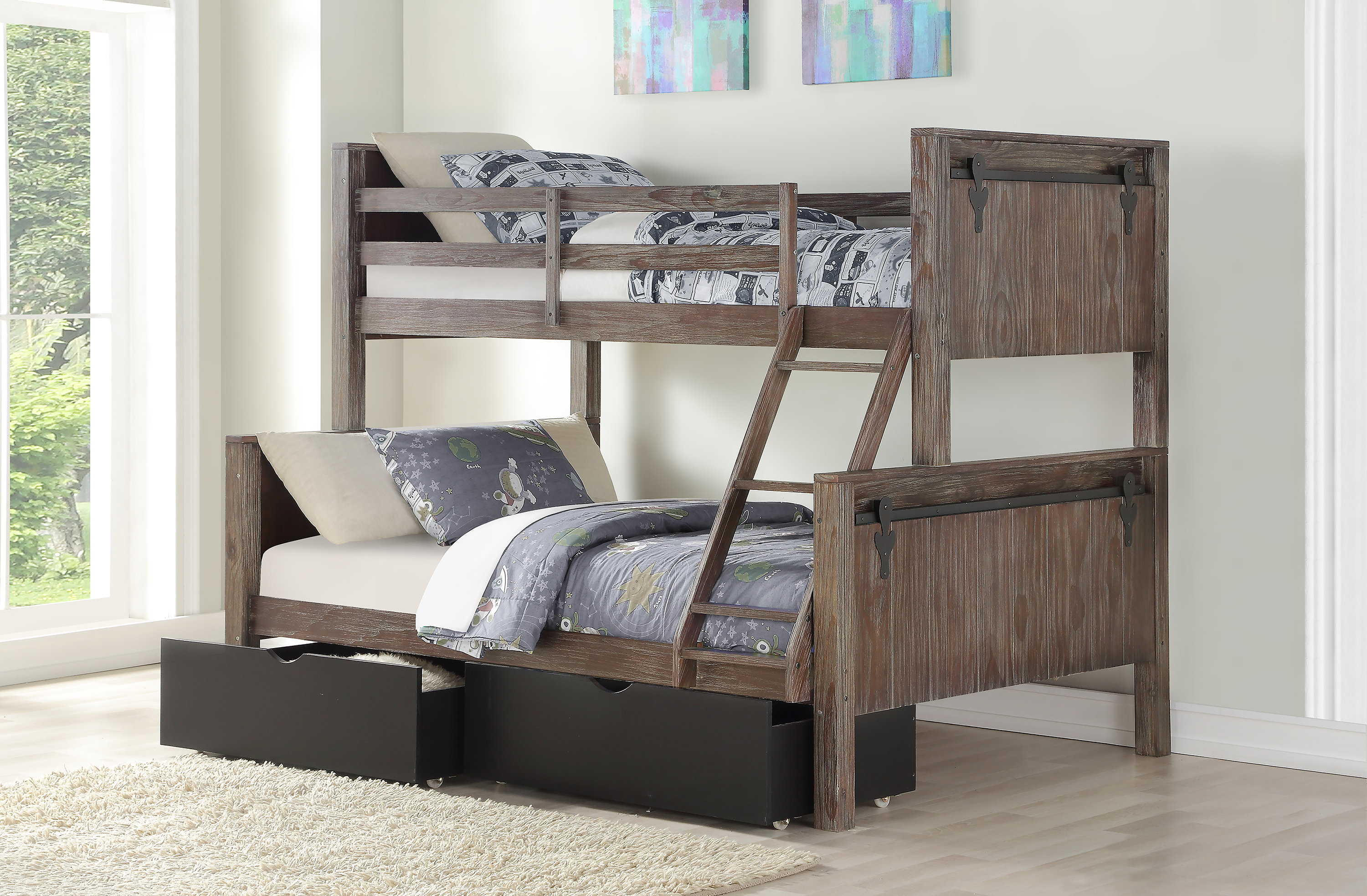 Harriet Bee Colston Barn Door Twin Over Full Bunk Bed With Drawers