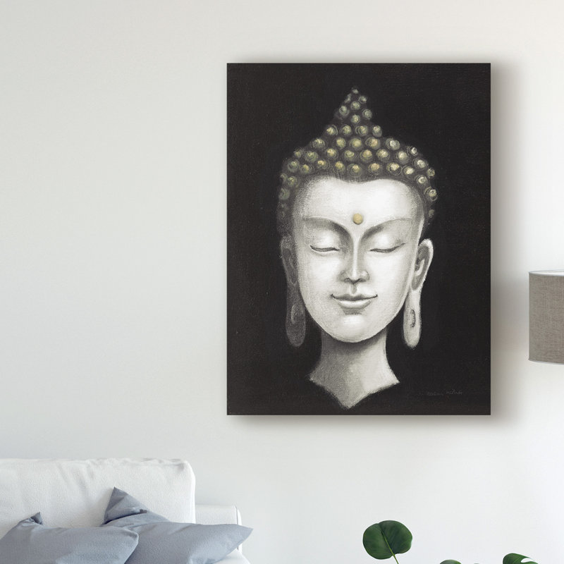 East Urban Home Serene Buddha I White Gold Acrylic Painting