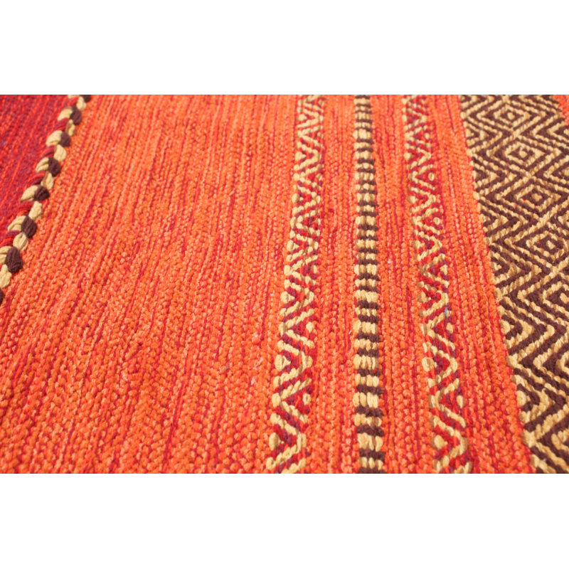 World Menagerie Chives Striped Handmade Kilim Wool Red Area Rug Reviews Wayfair