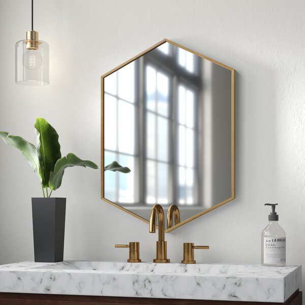 Fashion Premium Floating Hexagon Glass Panel Metal Frame Decorative Vanity Mirror Contemporary Wall Mirror with Chain Black
