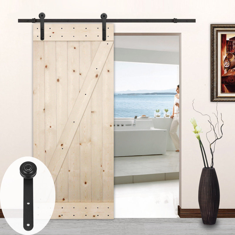 Lubann Rounded Corners I Style Sliding Wood Track Kit Barn Door