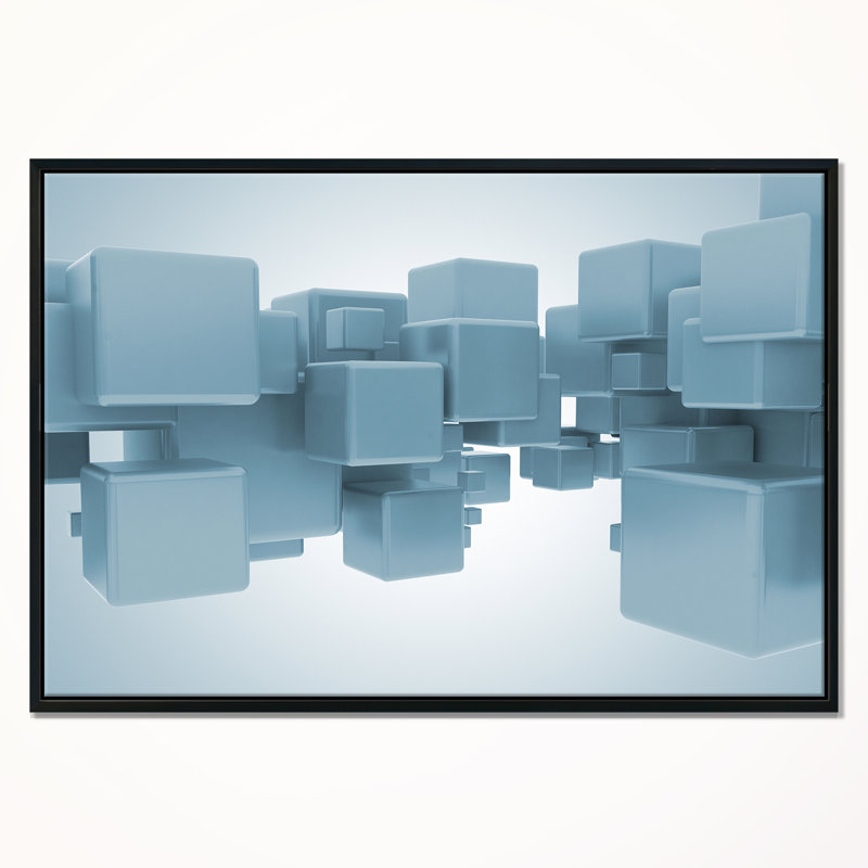 East Urban Home Abstract Light Blue 3d Cubes Framed Graphic Art