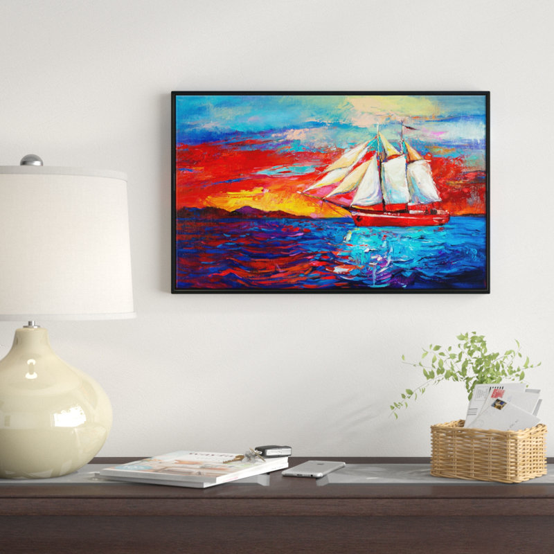 East Urban Home Sail Ship During Sunset Framed Oil Painting